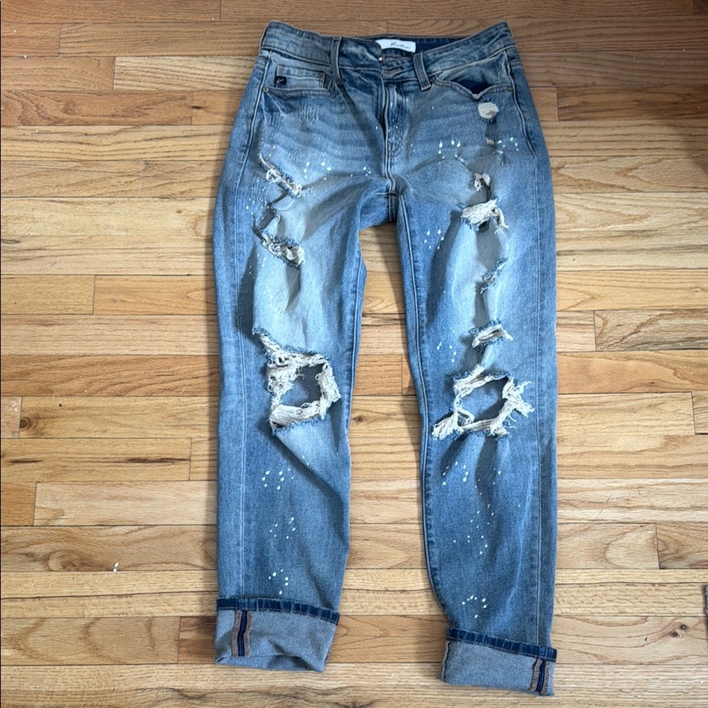 Blue Boyfriend Distressed Jeans Relaxed Fit